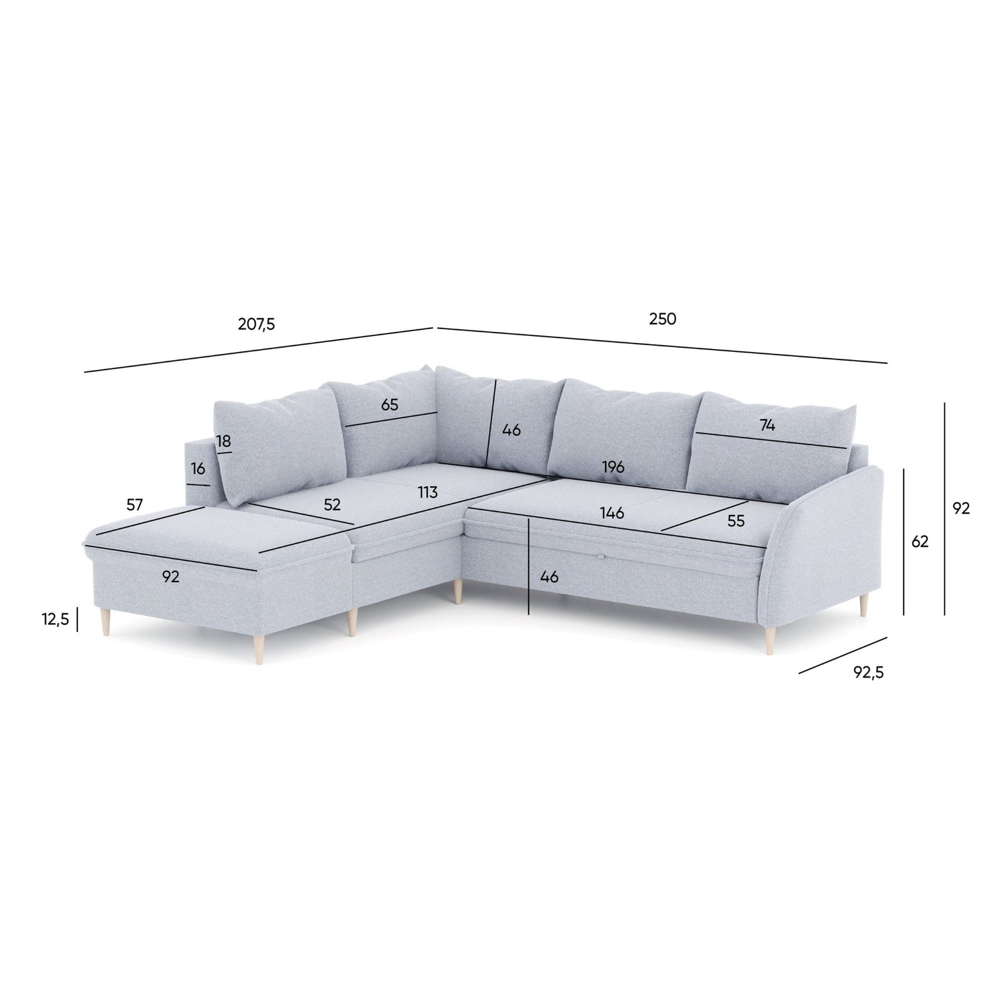 Sofá Cama Chaise Longue de Canto 5 Lugares – AriaSofá Cama Chaise Longue de Canto 5 Lugares – Aria