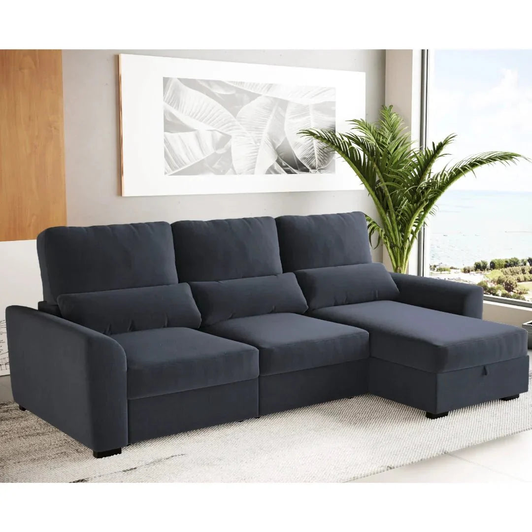 Sofá - Cama 3 Lugares com Chaise Longue Reversível e Encosto Reclinável - OliverC1009CFSRC1719_C24
