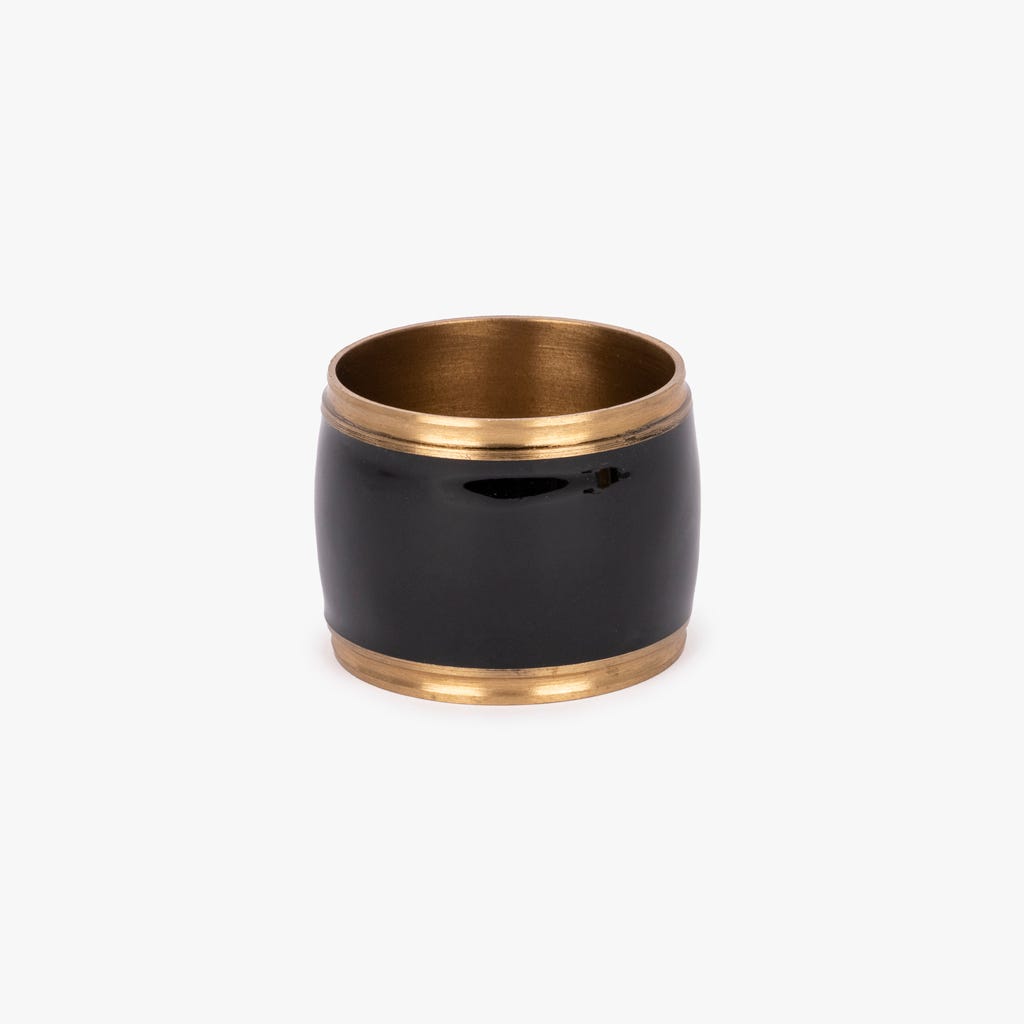 Anel de Guardanapo Esmalte Preto e Ouro PARTY - Gato Preto