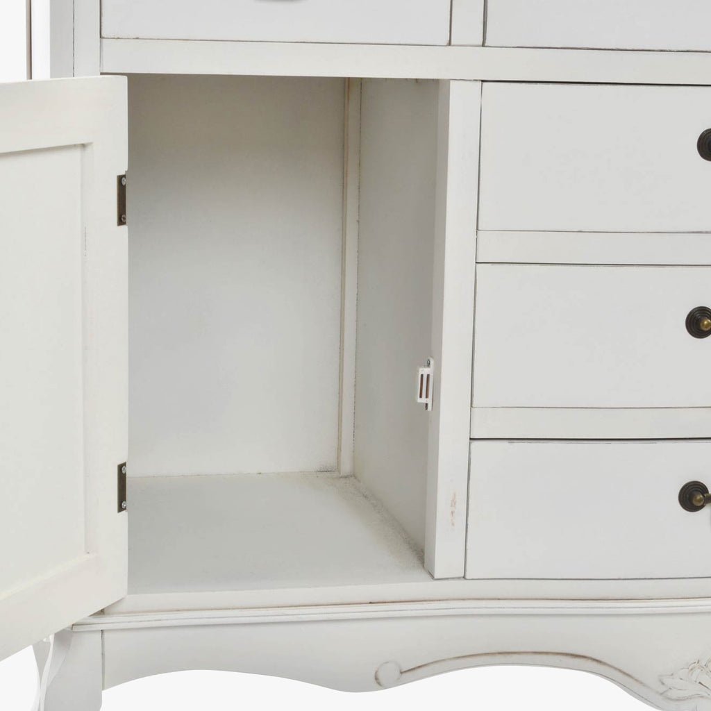 Aparador Branco de Madeira Natural com Duas Portas e Seis Gavetas VERSAILLES - Gato Preto