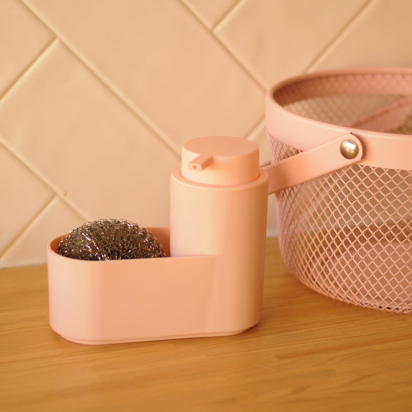 Dosedor de Detergente com Esfregão Rosa SUMMER PASTELS - Gato Preto