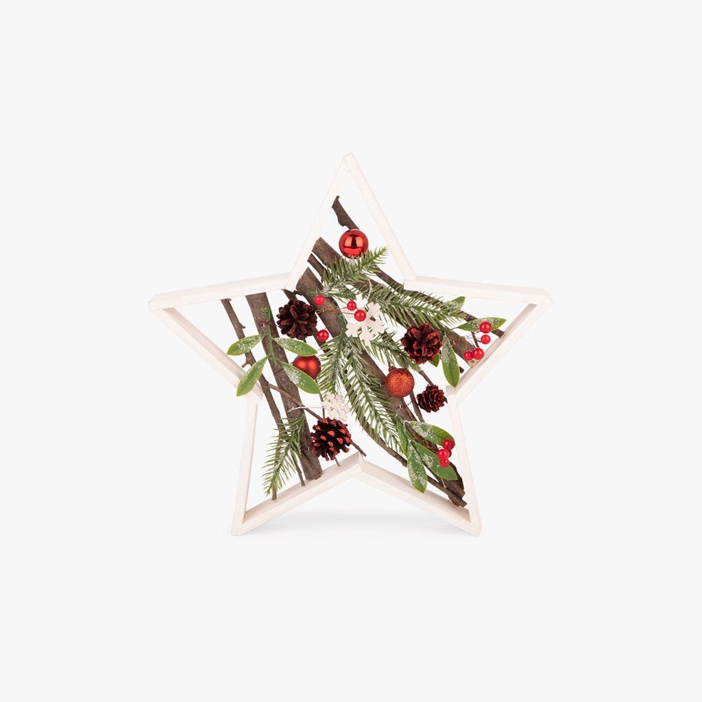 Estrelas com Ramos e Pinhas Verde e Vermelho COZY - Gato Preto