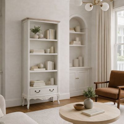 Classic White Bookcase with three shelves and one drawer VERSAILLES