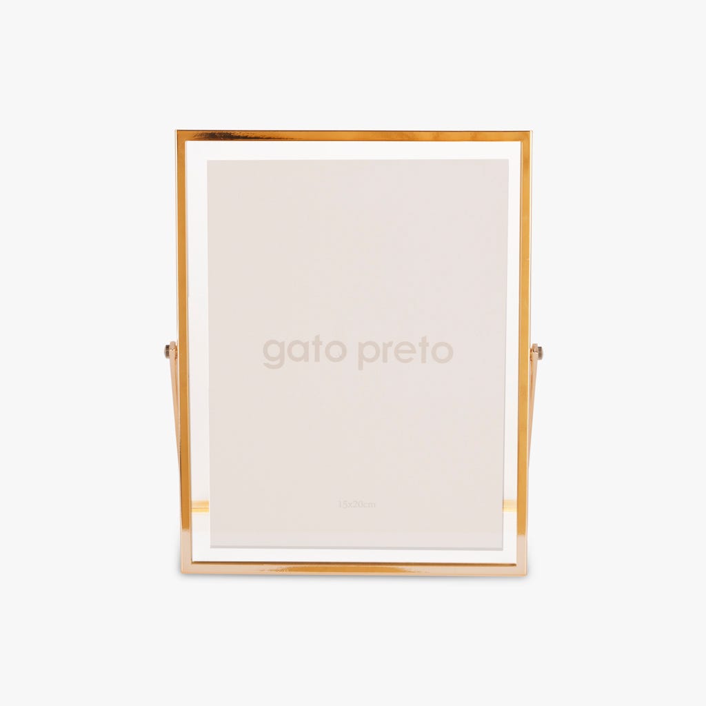 Moldura com Pé Dourada 15x20 SHINY & BRUSHED - Gato Preto
