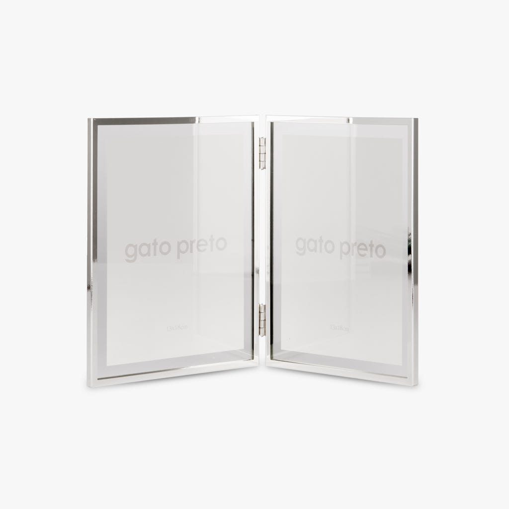 Moldura Dupla Vertical Prateada 13x18 SHINY & BRUSHED - Gato Preto