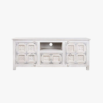 Móvel de Televisão Branco Madeira Maciça Cravada JASMIN - Gato Preto