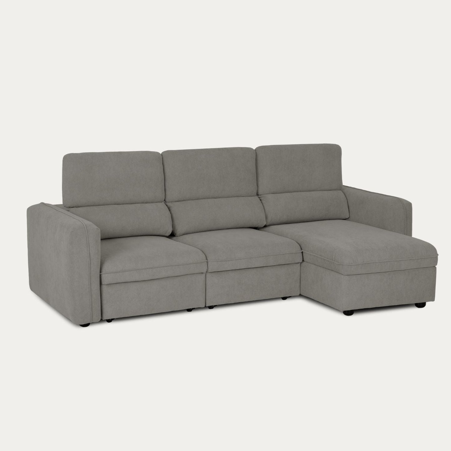 Sofá cama com chaise longue reversível e cabeceiras ajustáveis cinza MORGAN - Gato Preto