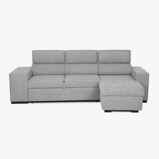 Sofá-Cama com Chaise Longue Reversível e Cabeceiras Ajustáveis Cinza LINO