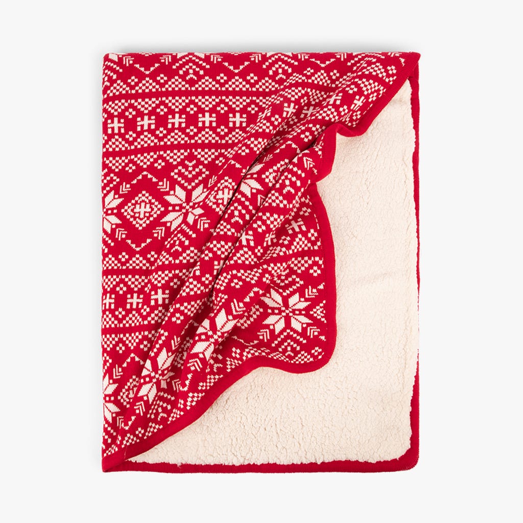 Manta Jacquard de Tricot com Sherpa Vermelho ALASKA