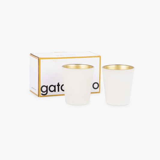 2 vasos Lowball Blanco/Dorado AZTECA