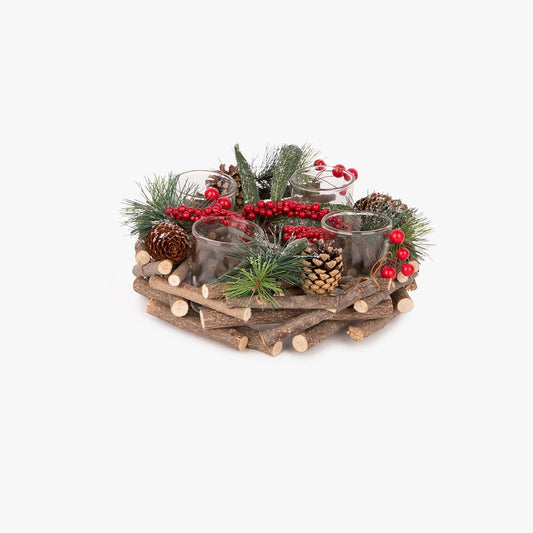 Castiçal com ramos e bagas 23cm COZY
