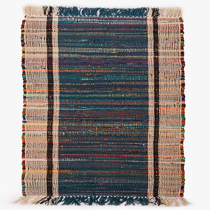 Tapete de Algodão com Franjas Bege, Azul e Multicolor ROBE