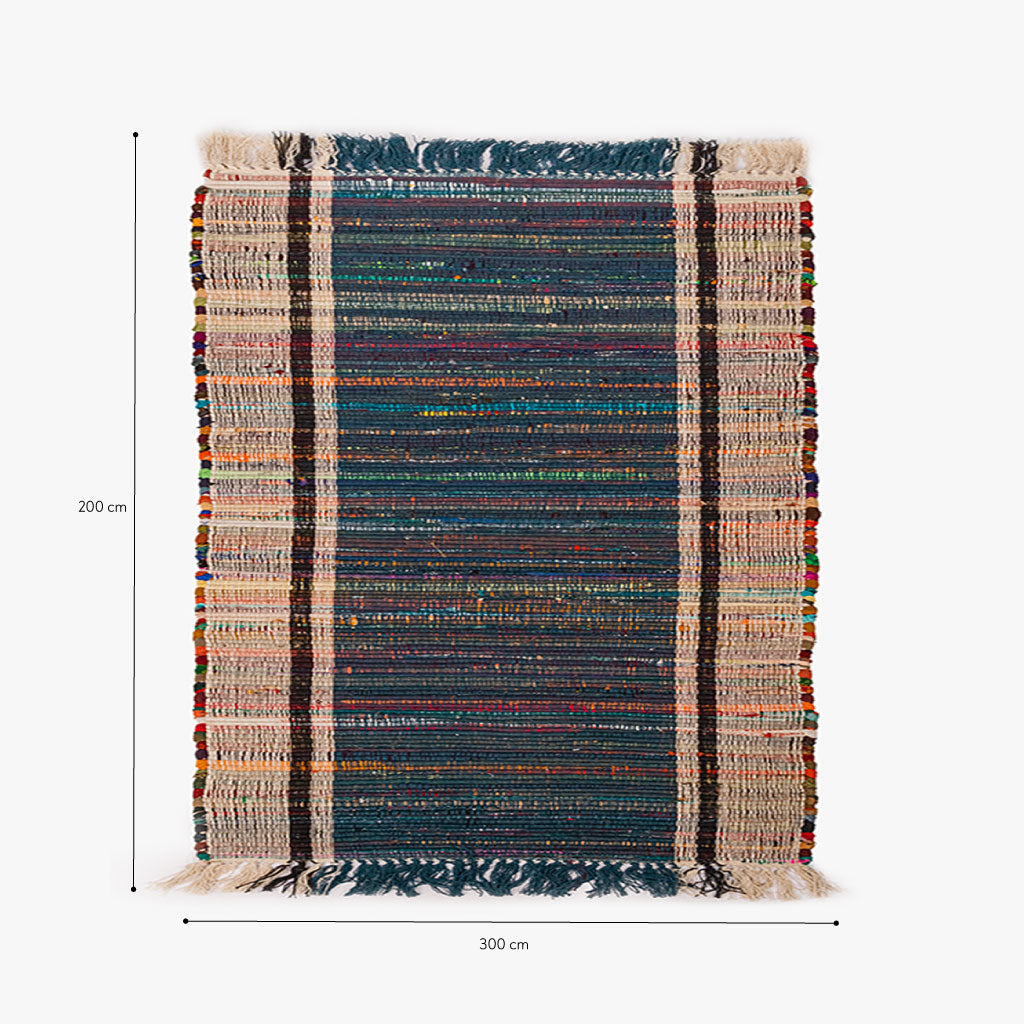 Tapis coton franges bleu 200x300cm ROBE  