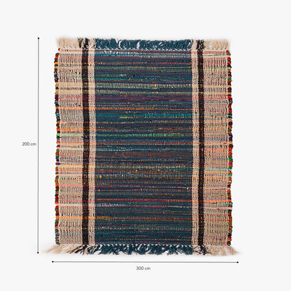 Tapis coton franges bleu 200x300cm ROBE  