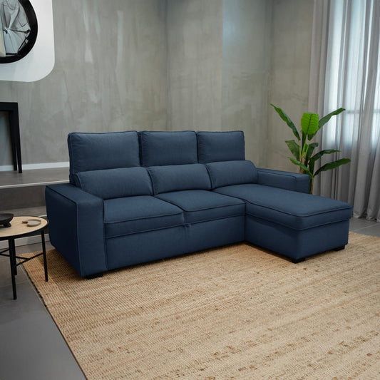 Sofá cama com chaise longue azul SANDLER