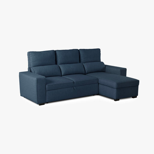 Sofá cama com chaise longue azul SANDLER