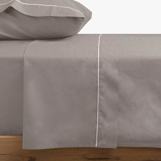 Drap plat gris percale - Lit 140/160 (240x280cm) SAMOA