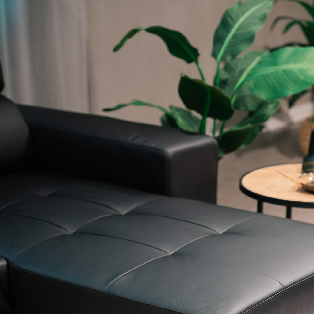 Sofá-Cama com Chaise Longue Reversível e Cabeceiras Ajustáveis Preto LINO