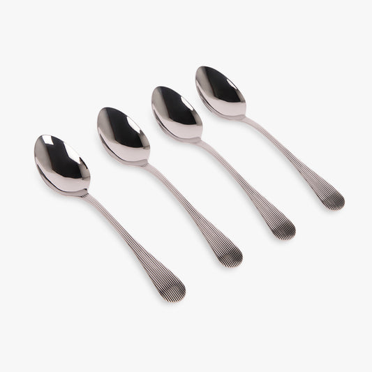 Conjunto 4 Colheres de Sobremesa Aço Inox Prateado GROOVY