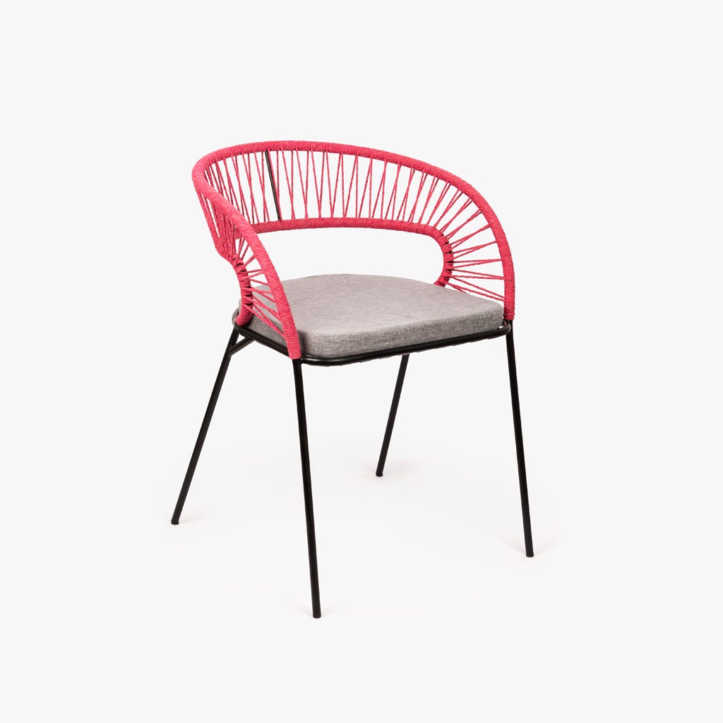 Cadeira de Metal e Corda Rosa com braços PANTAI