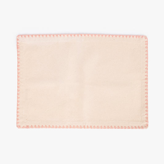 Individual de Algodão Bege com Bordado Rosa PORTOBELLO