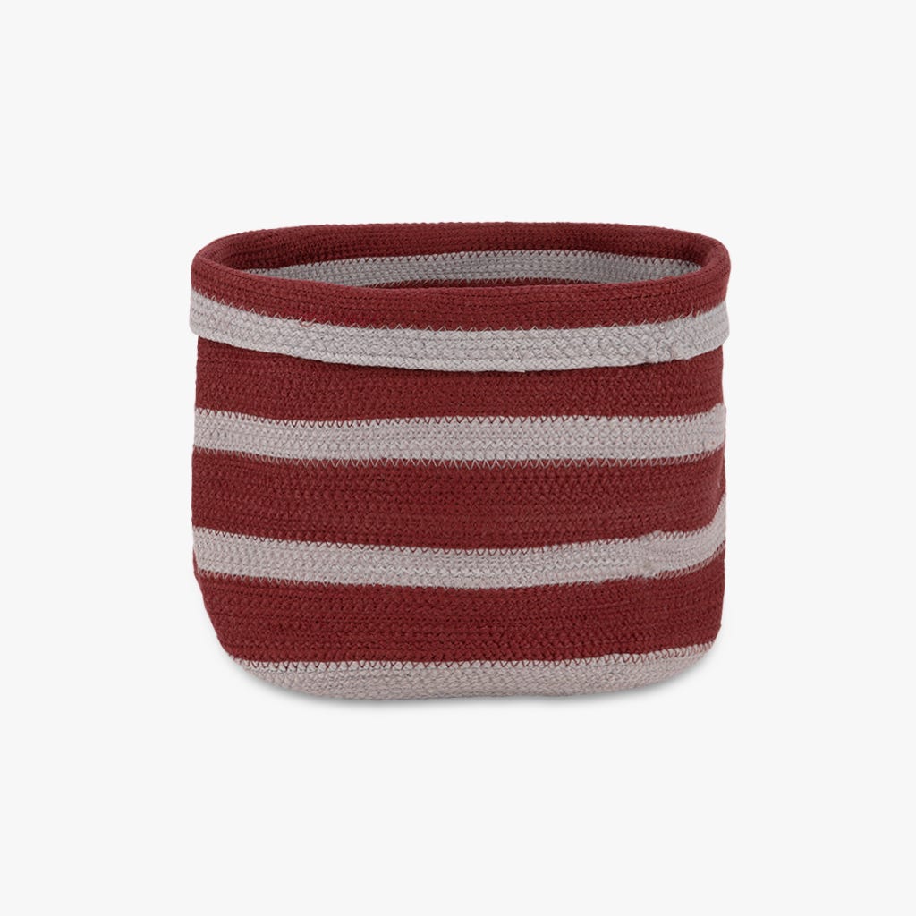 Cesto Trançado Riscas Vermelho e Branco LA PAZ