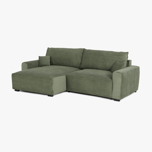 Sofá cama com chaise longue verde LAUREN