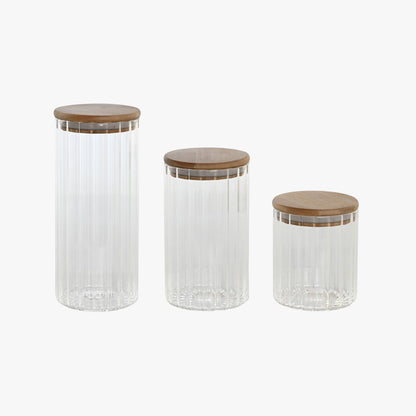 Conjunto de 3 frascos com tampa de madeira UTILIA