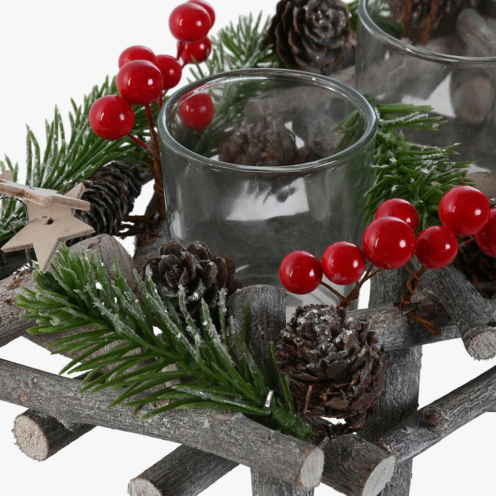 ALPINE Holly Candle Holder 30cm