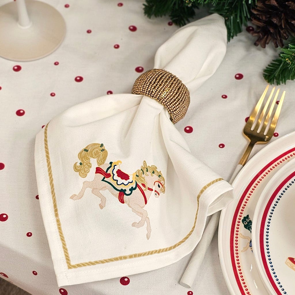 2 Guardanapos de algodão ilustrações 45x45cm CARROSSEL - Gato Preto