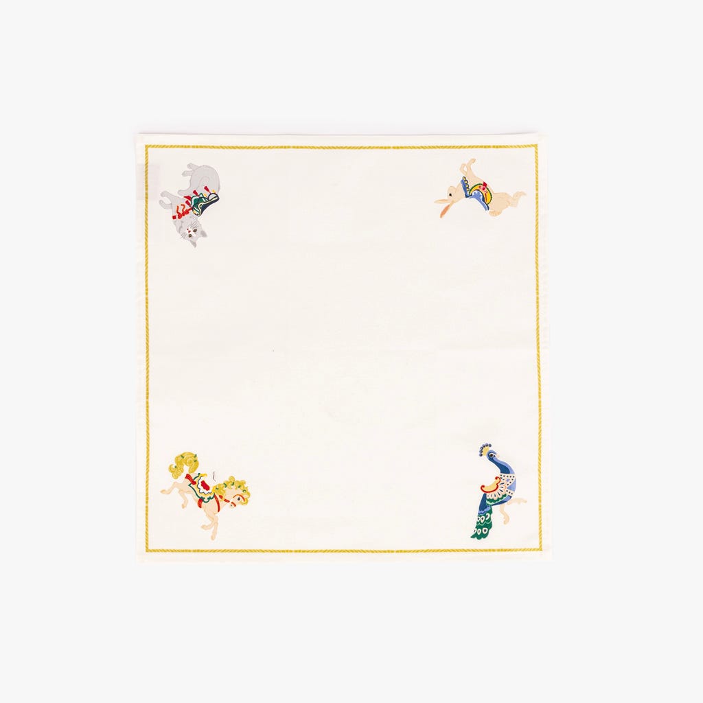 2 Guardanapos de algodão ilustrações 45x45cm CARROSSEL - Gato Preto