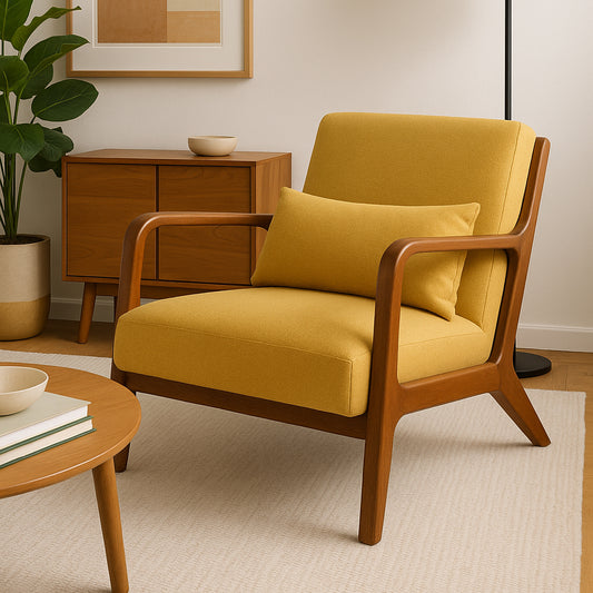 Cadeirão Amarelo com Almofada Amarela e Com Braços BARBER