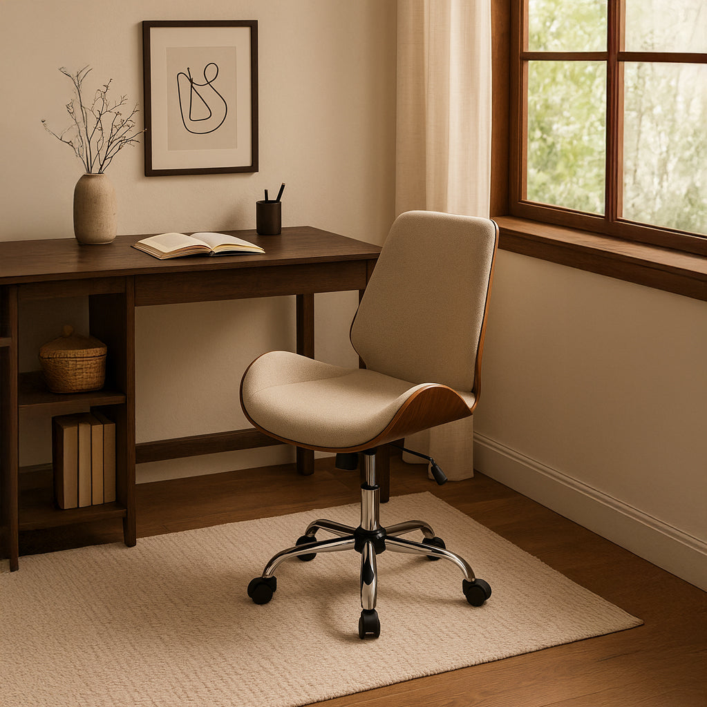 Cadeira de Escritório Tecido Bege com Madeira 52x58,5x98 NÓRDIS