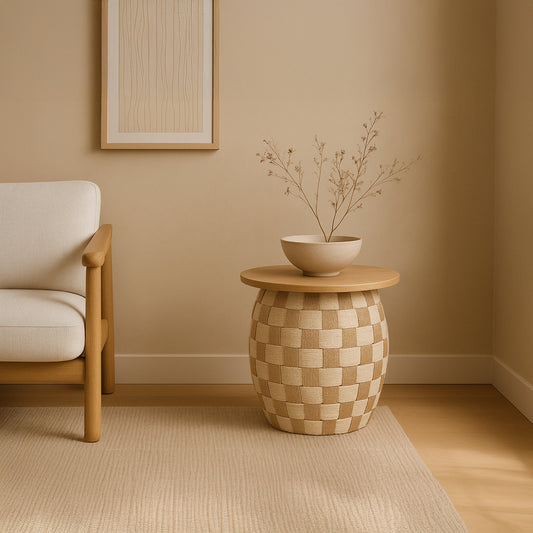 Mesa de Apoio Madeira y Cuerda 60x60x46 VEREDA