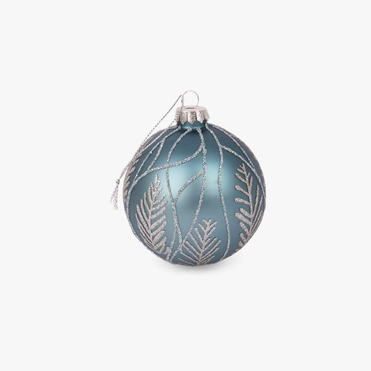 Bola de Natal Folhas Azul/Prata Vidro 8 cm BRIGHT