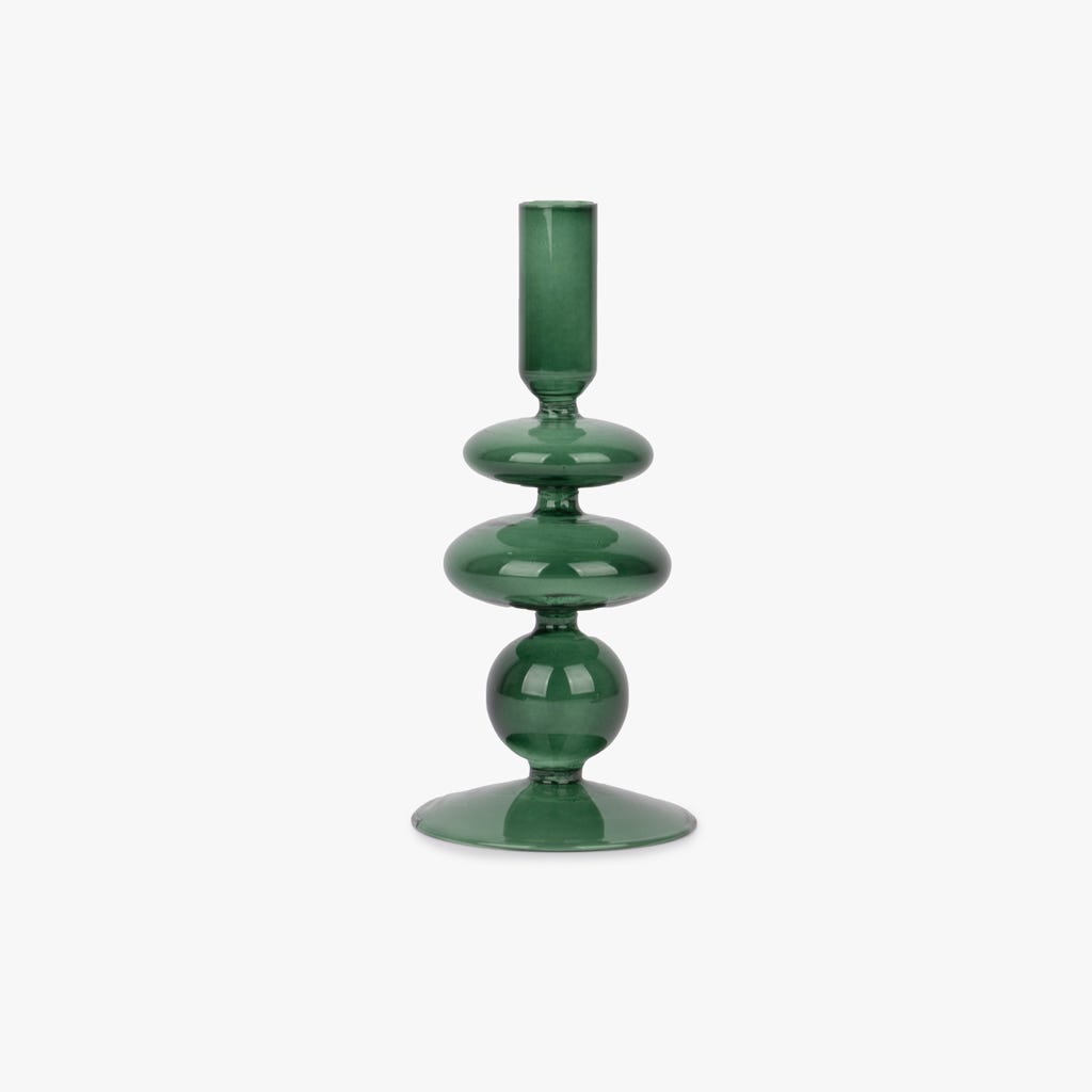 Green glass candlestick 11cm BUBBLE