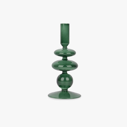 Green glass candlestick 11cm BUBBLE