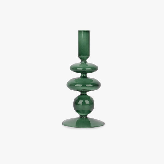 Green glass candlestick 11cm BUBBLE