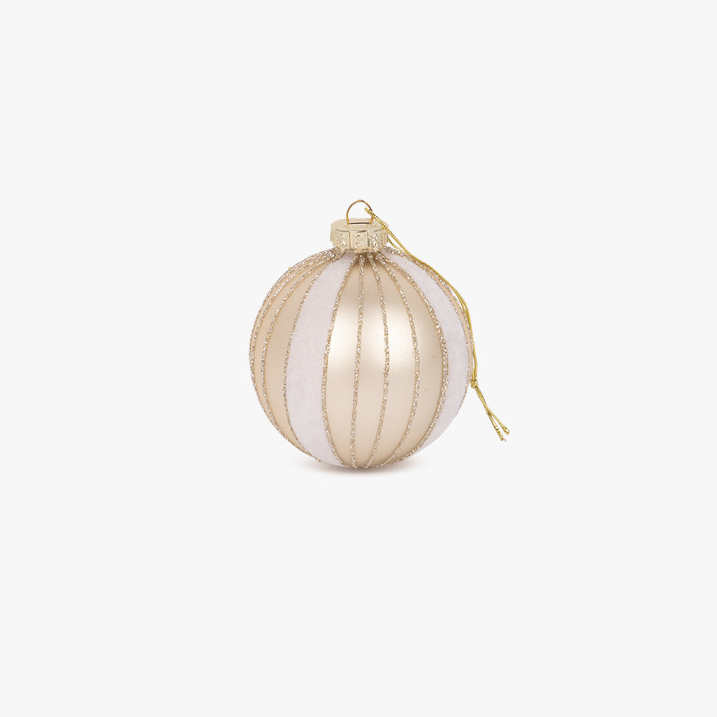 Bola Vidro Riscas Dourada e Branca 8cm NEW BRIGHT
