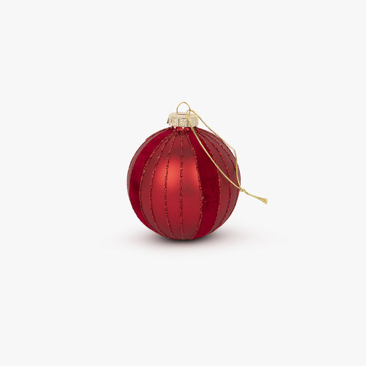 Boule en verre rayée rouge 8cm Cozy