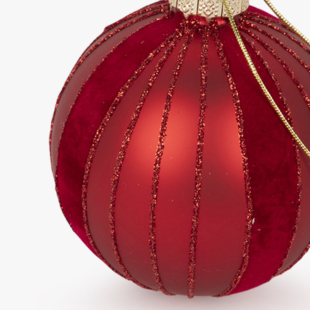 Boule en verre rayée rouge 8cm Cozy