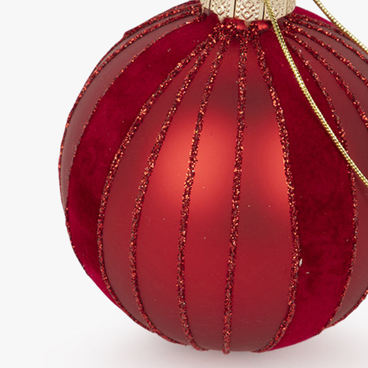 Boule en verre rayée rouge 8cm Cozy