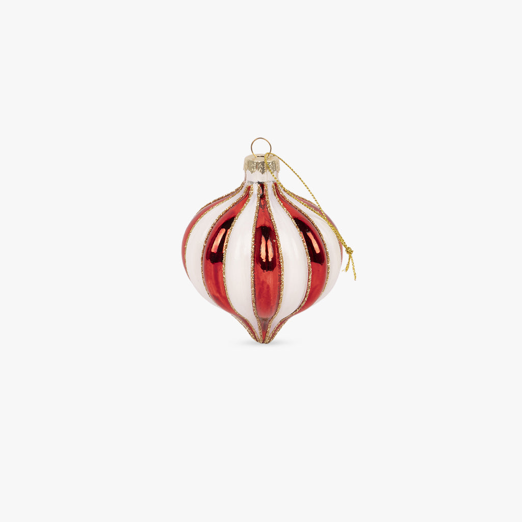 Red and white teardrop glass ball 8cm KITSCH