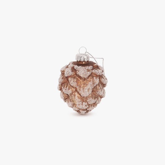 Brown pine cone ornament with snow 8cm COZY