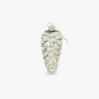 Ornement pomme de pin vert et blanc 13cm COZY