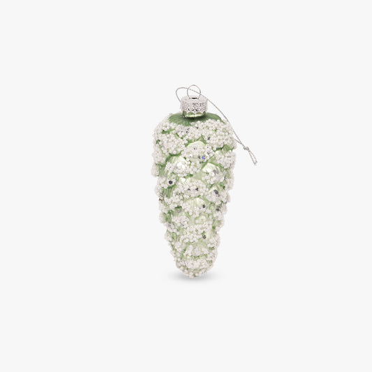 Ornement pomme de pin vert et blanc 13cm COZY