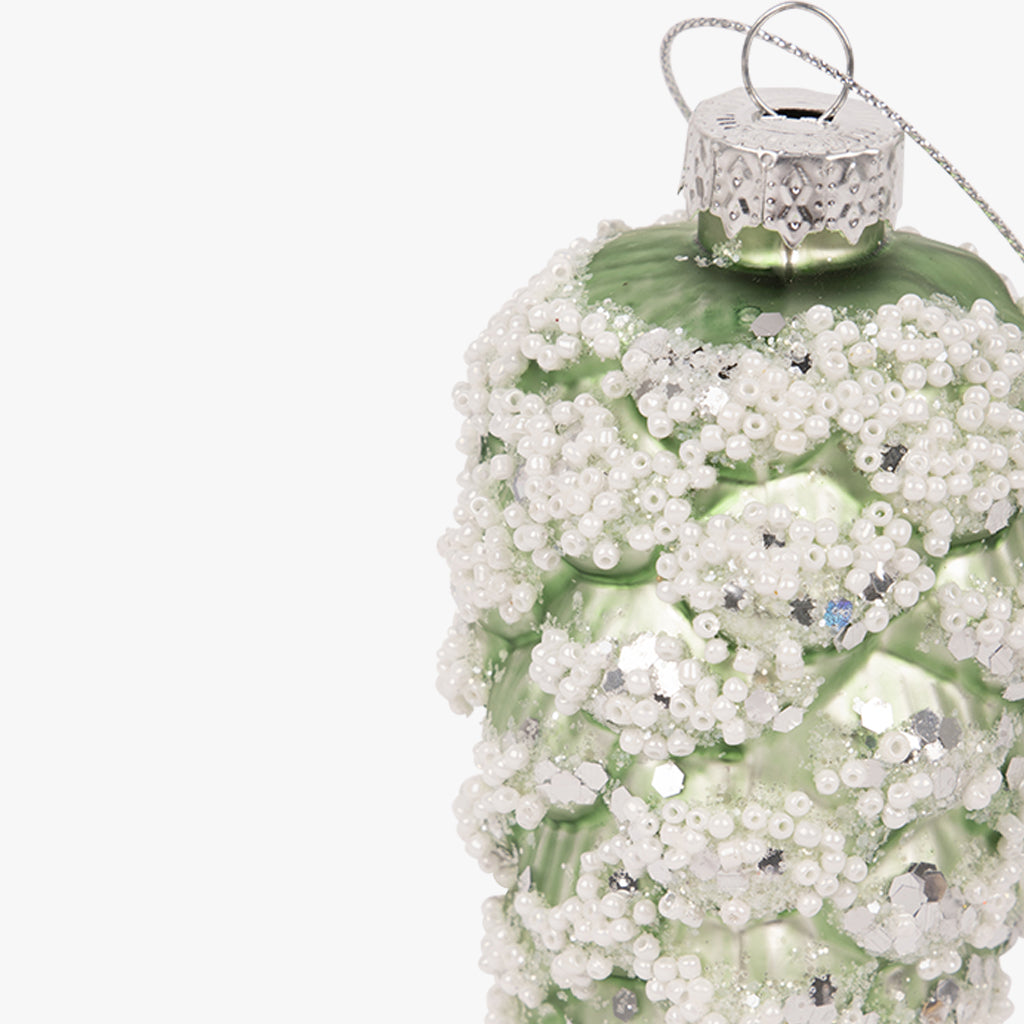 Ornement pomme de pin vert et blanc 13cm COZY