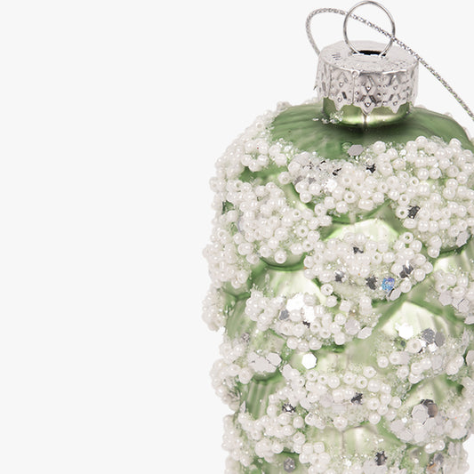 Ornement pomme de pin vert et blanc 13cm COZY