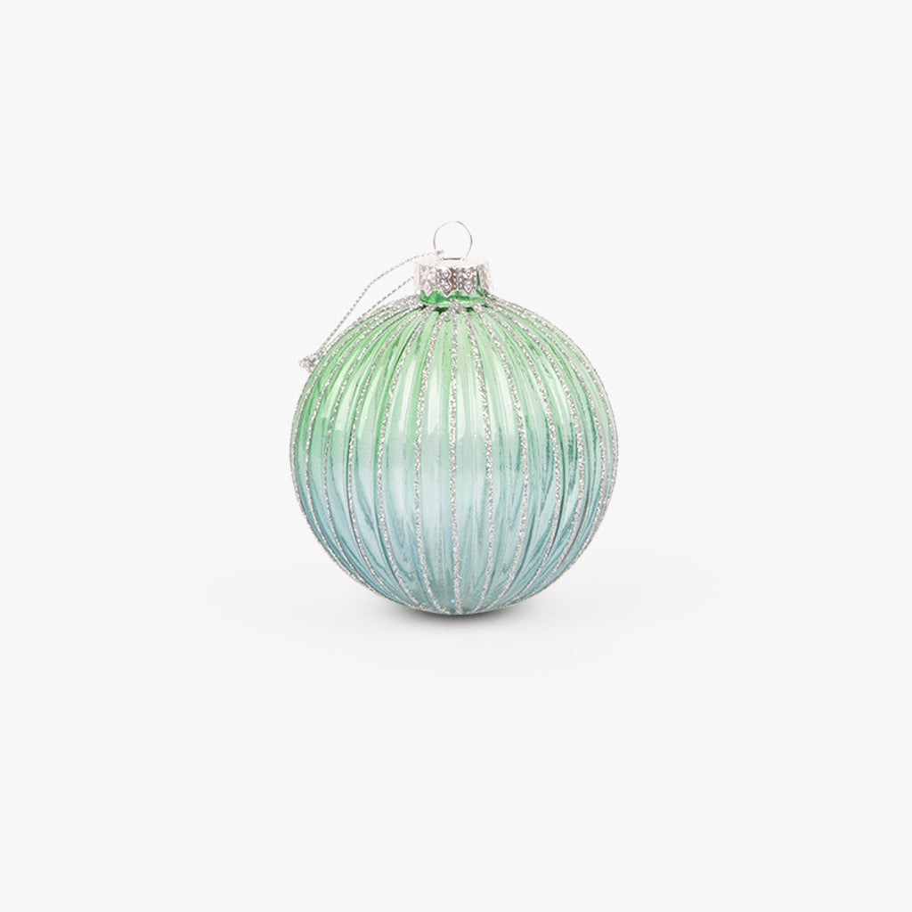 Boule en verre rayée verte 8cm NEW BRIGHT