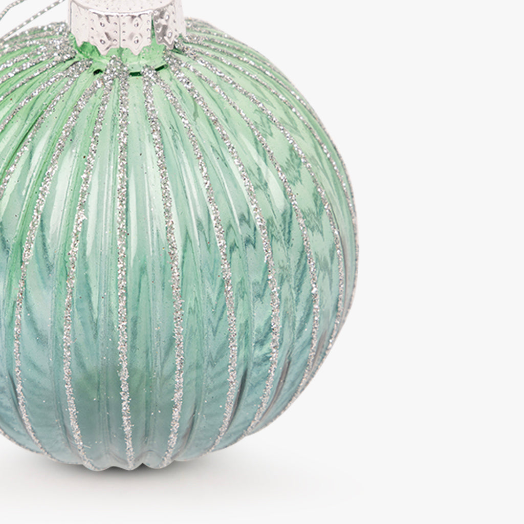 Boule en verre rayée verte 8cm NEW BRIGHT